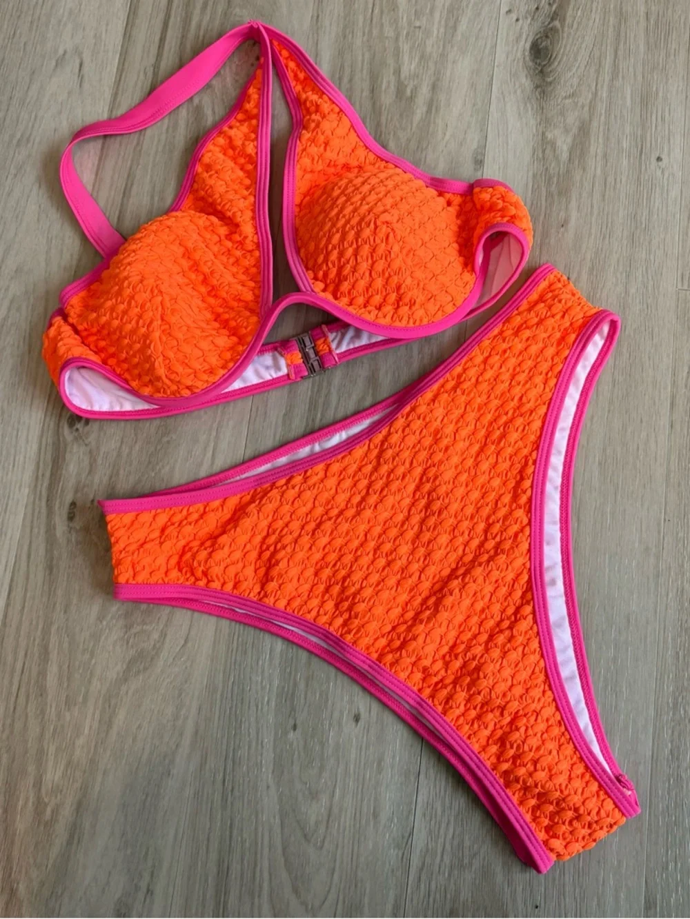 SHEIN Neon Orange & Pink One-Shoulder Cutout Bikini Set Woman Plus Size 1X
